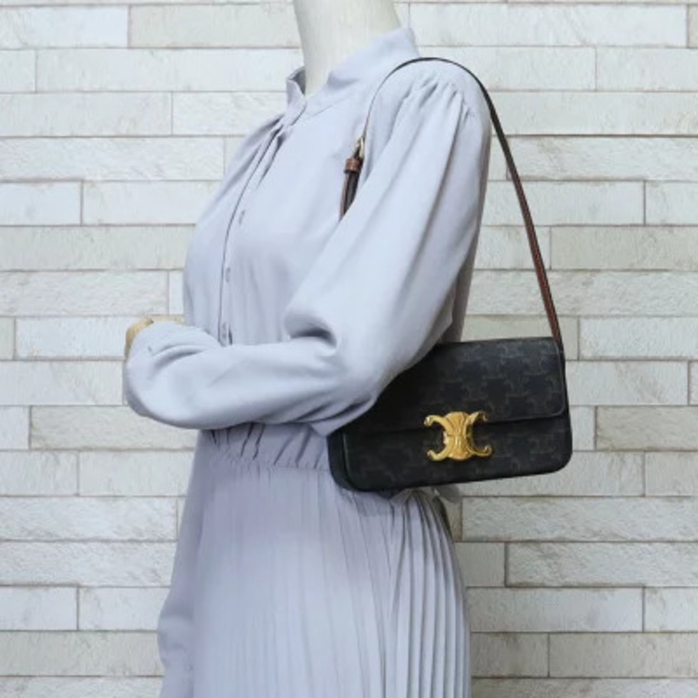 Celine Claude Triomphe Shoulder Bag Canvas Black - Picture 2 of 6